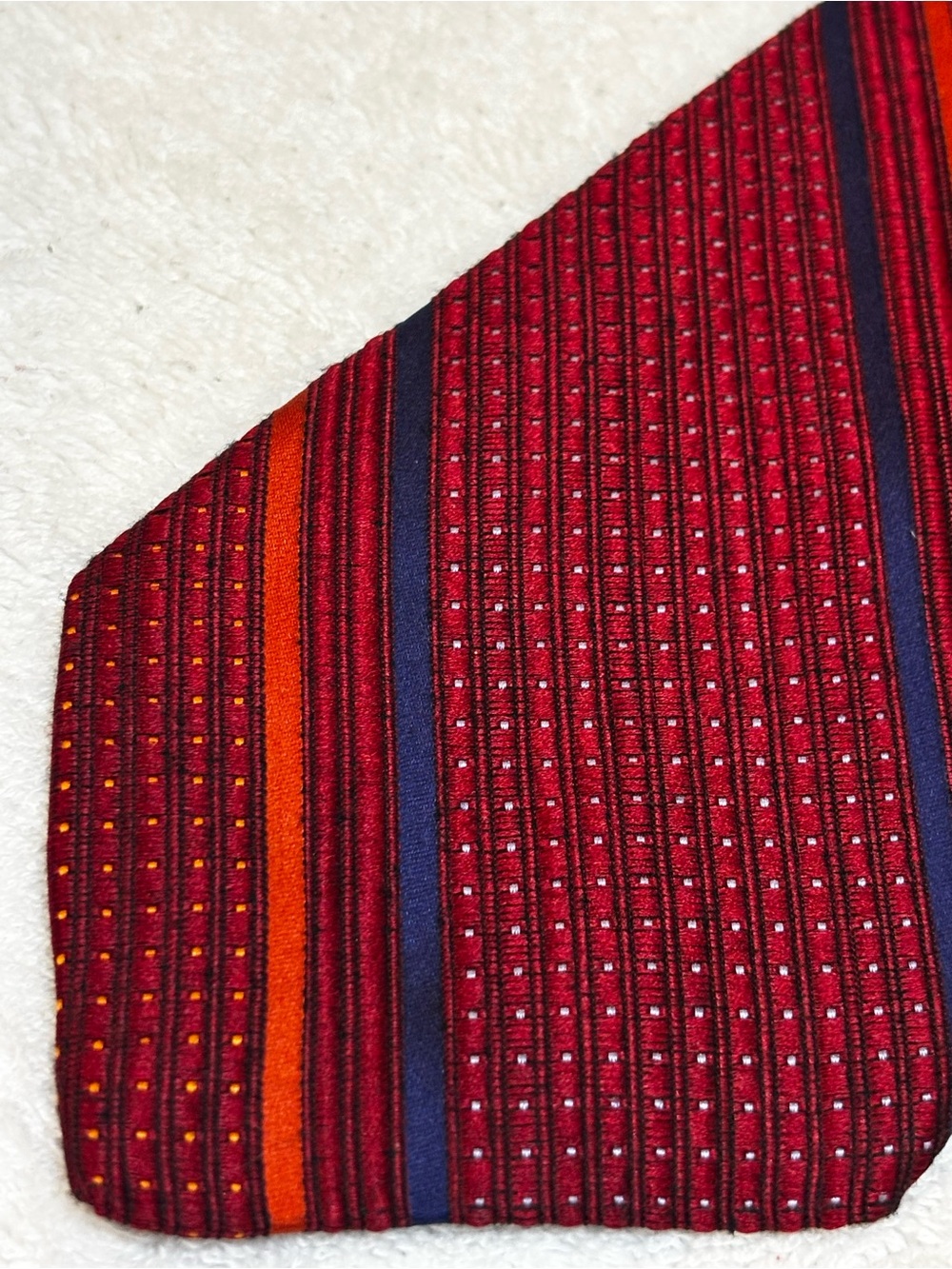 Robert Talbott Red Silk Tie with Navy & Orange Stripes